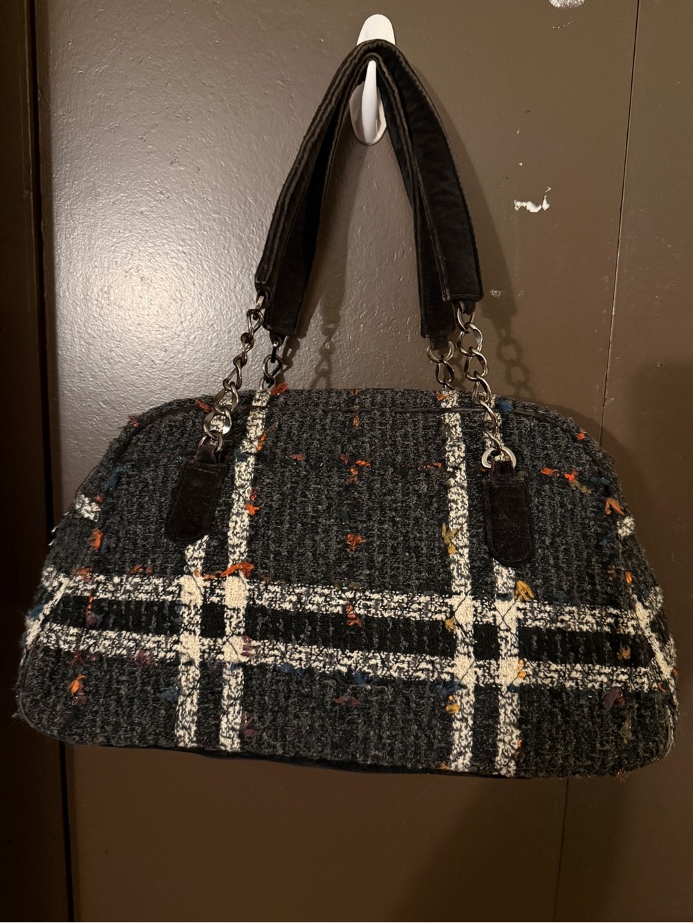 Vera Bradley Black Tweed Plaid Shoulder Bag with Chain Handles